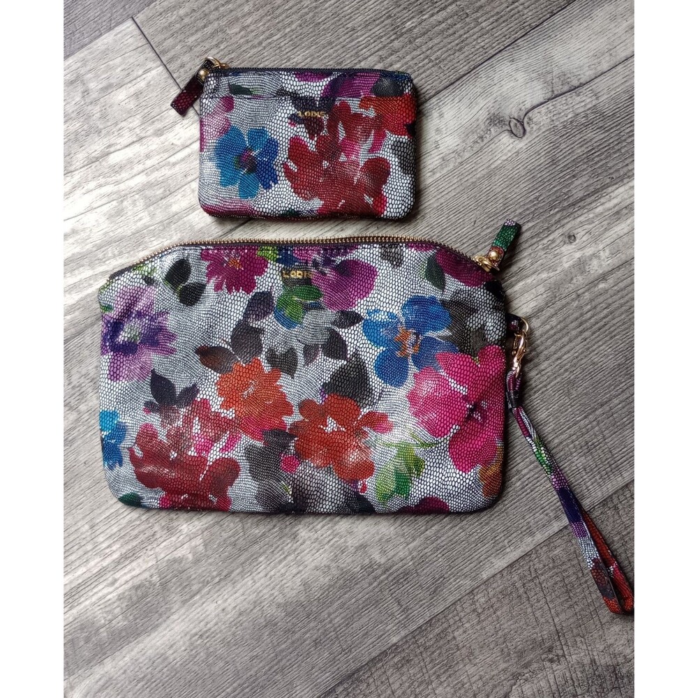 Lodis Bright Floral Leather Satchel & Change Purse Set
